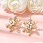 Серьги-гвоздики из латуни с микропаве из прозрачных кубических цирконий в форме снежинки, с пластмассовой жемчужиной abs, долговечный, стойки покрытие, без свинца и без кадмия
