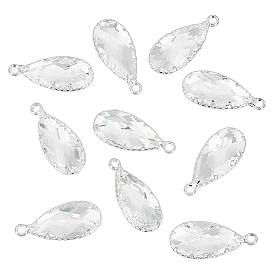 10pcs pendentifs en verre transparent en laiton, facette, larme