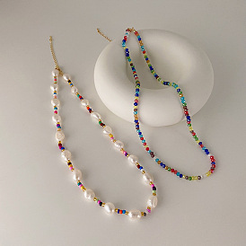 Colorful Crystal Necklace - Simple, Versatile, Fashionable, Freshwater Pearl Neck Chain