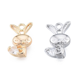 Brass Pave Clear Cubic Zirconia Charms, Cadmium Free & Nickel Free & Lead Free, Rabbit