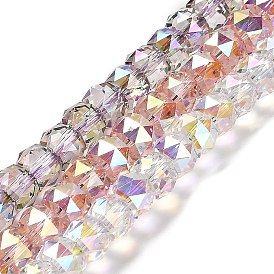 Transparent Electroplate Glass Beads Strands, Half Rainbow Plated, Faceted, Barrel