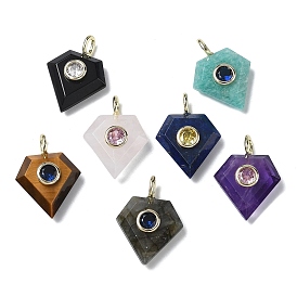 Ограненные подвески из натуральных драгоценных камней, Бриллиантовые подвески с латунными микропаве и фианитами кубического циркония случайного цвета, золотые