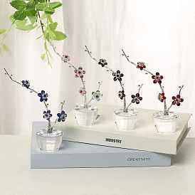 Glass Flower Display Decorations, for Desktop Home Decoration, Potted Plum Blossom