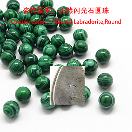 Round Natural Labradorite Beads, Gemstone Sphere, No Hole/Undrilled