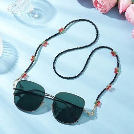 Цепочки для очков из стеклянных семян и гальванического стекла, шейный ремешок для очков, с держателями для очков, вишня