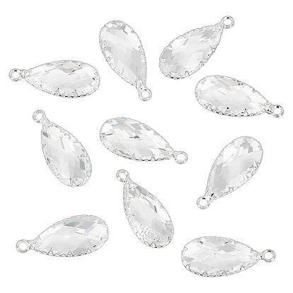 10pcs pendentifs en verre transparent en laiton, facette, larme