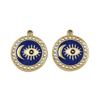 304 нержавеющей стальной эмали подвески, со стразами, ионное покрытие (ip), плоский круглый с подвесками в виде луны и глаза