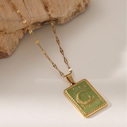 304 Подвеска из нержавеющей стали в виде карты Таро с изображением луны и эмалью, цепочка с рифленой поверхностью, для женщин, золотые