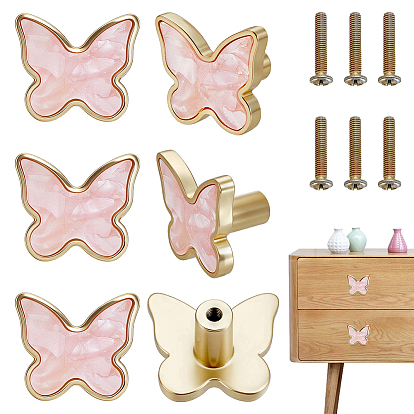 Poignées de meuble en nacre naturelle teintée, avec les accessoires en alliage, papillon