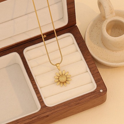 304 ожерелья из нержавеющей стали с подвесками в виде цветка маргаритки для женщин