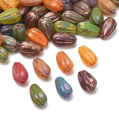 Handmade Lampwork Beads, Melon Seeds, Golden Metal Enlaced