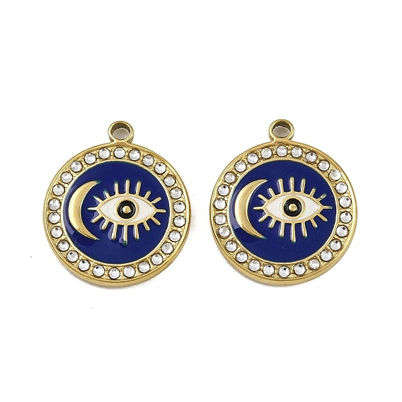 304 нержавеющей стальной эмали подвески, со стразами, ионное покрытие (ip), плоский круглый с подвесками в виде луны и глаза