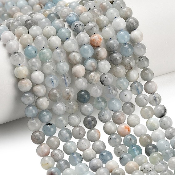 Природные Аквамарин бисер нитей, круглые, сгладить