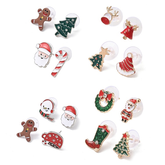 Серьги-гвоздики из сплава с эмалью на рождественскую тематику, разнообразные
