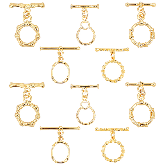 10Set 5 Style Brass Toggle Clasps, with Jump Rings, Long-Lasting Plated, Polygon