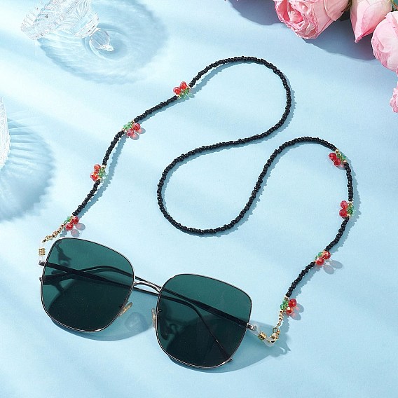 Цепочки для очков из стеклянных семян и гальванического стекла, шейный ремешок для очков, с держателями для очков, вишня