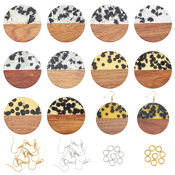 Наборы для изготовления сережек diy, включая пластмассу и круглые подвески из орехового дерева с леопардовым узором, медные крючки и кольца для сережек