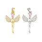 Pendentifs en laiton micro pavé de zircons cubiques roses, charmes d'ange