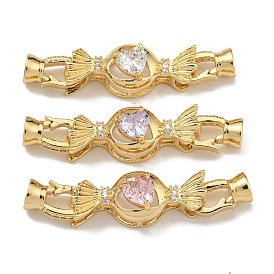 Brass Micro Pave Cubic Zirconia Fold Over Clasps, Candy, Real 18K Gold Plated