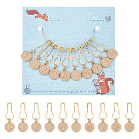 10 шт. 10 маркеры для подвесных стежков с номером из сплава эмали, подвески крючком, с железом брошь выводы, плоско-круглые