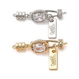 Brass Micro Pave Clear Cubic Zirconia Fold Over Clasps, Oval & Butterfly