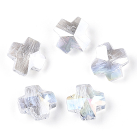 Electroplate Transparent Glass Beads, AB Color Plated, Faceted, Cross