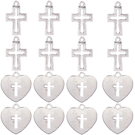 100 шт 2 стили подвески из сплава в тибетском стиле, крест и сердце