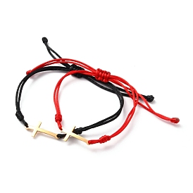Adjustable Nylon Braided Bead Bracelets, with 201 Stainless Steel Cross Links, Mixed Color