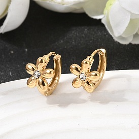 День святого Валентина 304 Серьги-кольца из нержавеющей стали со стразами, ионное покрытие (ip), цветок