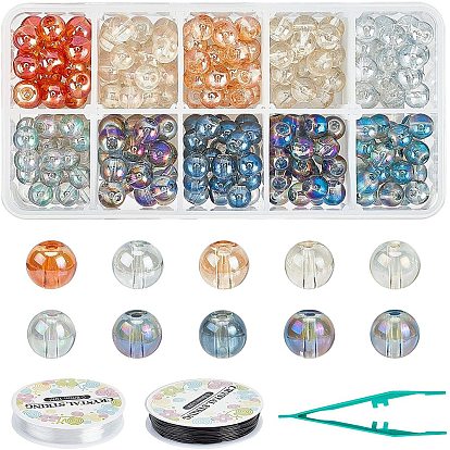 DIY Jewelry Set Kits, with Electroplate Glass Beads, Plastic Fuse Bead Tweezers and Elastic Crystal Thread