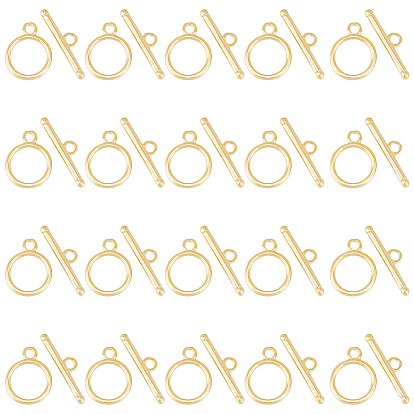 20 Sets Eco-friendly Brass Toggle Clasps, Cadmium Free & Lead Free, Long-Lasting Plated, Ring