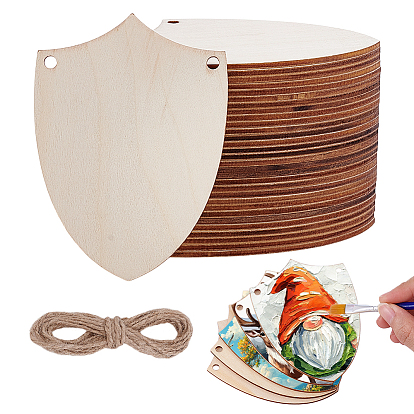 Незаконченные заготовки деревянных подвесок в форме щита для живописи., пирография, домашнего декора, с джутовым шнуром