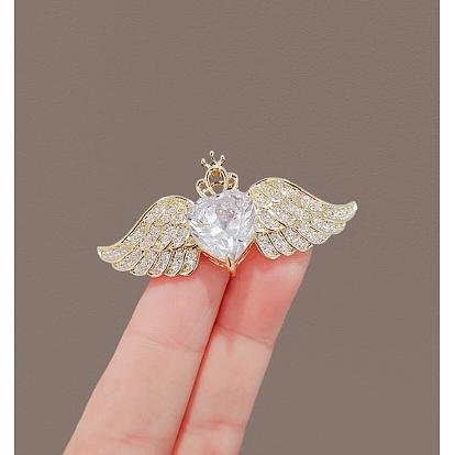 Metal with Reisn Rhinestone Brooch for Women, Heart with Wings, Valentine's Day Collection
