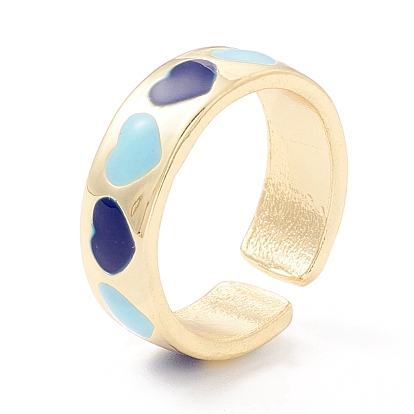 Anillo de puño de esmalte con patrón de corazón para niña mujer, anillo abierto, sin plomo y cadmio, la luz de oro
