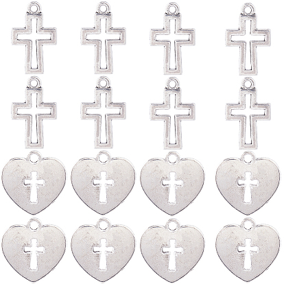 100 шт 2 стили подвески из сплава в тибетском стиле, крест и сердце