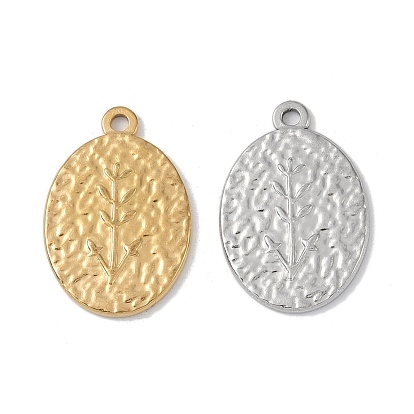 Pendentifs en acier inoxydable, , breloques ovales avec épis de blé