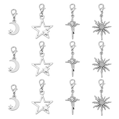 12 шт. 4 стили звездочки и луночки из сплава для обуви, с карабин-лобстерами 
