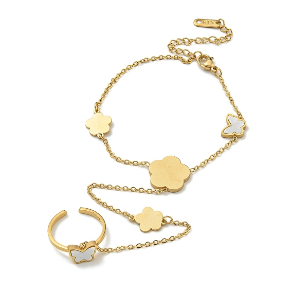 Ионное покрытие (ip) 304 браслеты из нержавеющей стали с синтетическими ракушками и кольцами-бабочками