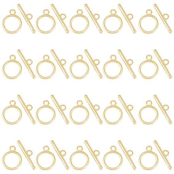 20 Sets Eco-friendly Brass Toggle Clasps, Cadmium Free & Lead Free, Long-Lasting Plated, Ring