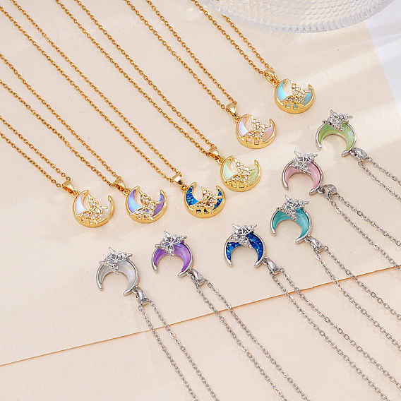 Ожерелья с подвеской в виде бабочки и луны из латуни и смолы для женщин