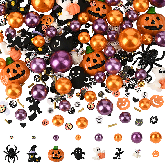 Наборы для самостоятельного изготовления украшений на тему Хэллоуина, включая искусственный жемчуг из АБС-пластика и стеклянные бусины, Подвески из сплава , кабошоны из смолы и полимерной глины