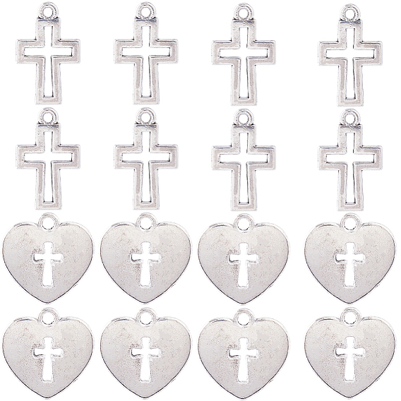 100 шт 2 стили подвески из сплава в тибетском стиле, крест и сердце
