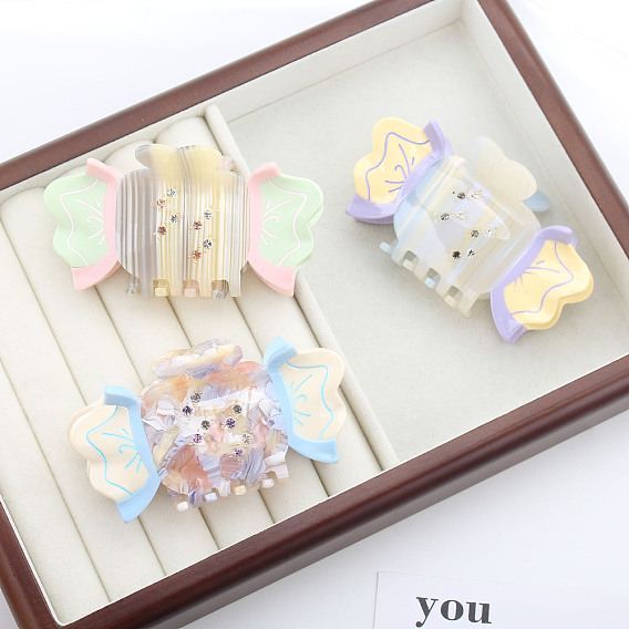Candy Shape Cellulose Acetate Large Claw Hair Clips, with Rhinestones, Hair Accessories for Women & Girls