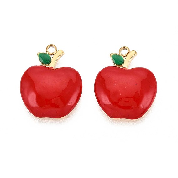 304 подвески из нержавеющей стали, с эмалью, яблочный шарм, реальный 18 k позолоченный, ионное покрытие (ip)