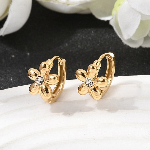 День святого Валентина 304 Серьги-кольца из нержавеющей стали со стразами, ионное покрытие (ip), цветок