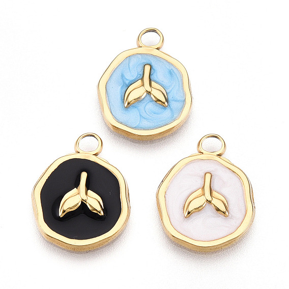 304 подвески из нержавеющей стали, с эмалью, плоский круглый с подвесками «рыбий хвост», ионное покрытие (ip)