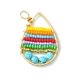Dyed Natural Magnesite & Glass Seed Beaded Pendants, Teardrop Charms