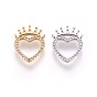 Brass Micro Pave Cubic Zirconia Pendants, Heart with Crown