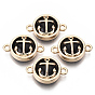 Glass Links Connectors, with Light Gold Plated Alloy Findings, Flat Round with Anchor
