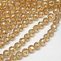 Electroplate Glass Bead Strands, Half Plated, Faceted(96 Facets), Round